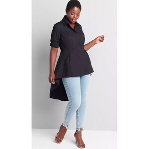 Lane Bryant Black Peplum High Low Button‎ Up Shirt Plus Size 28